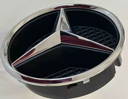 2PCS GRILLE CHROME STAR BADGE &BASE for MERCEDES A,C,B,GLA,GLK,CLA,CLS,ML,E,SLK