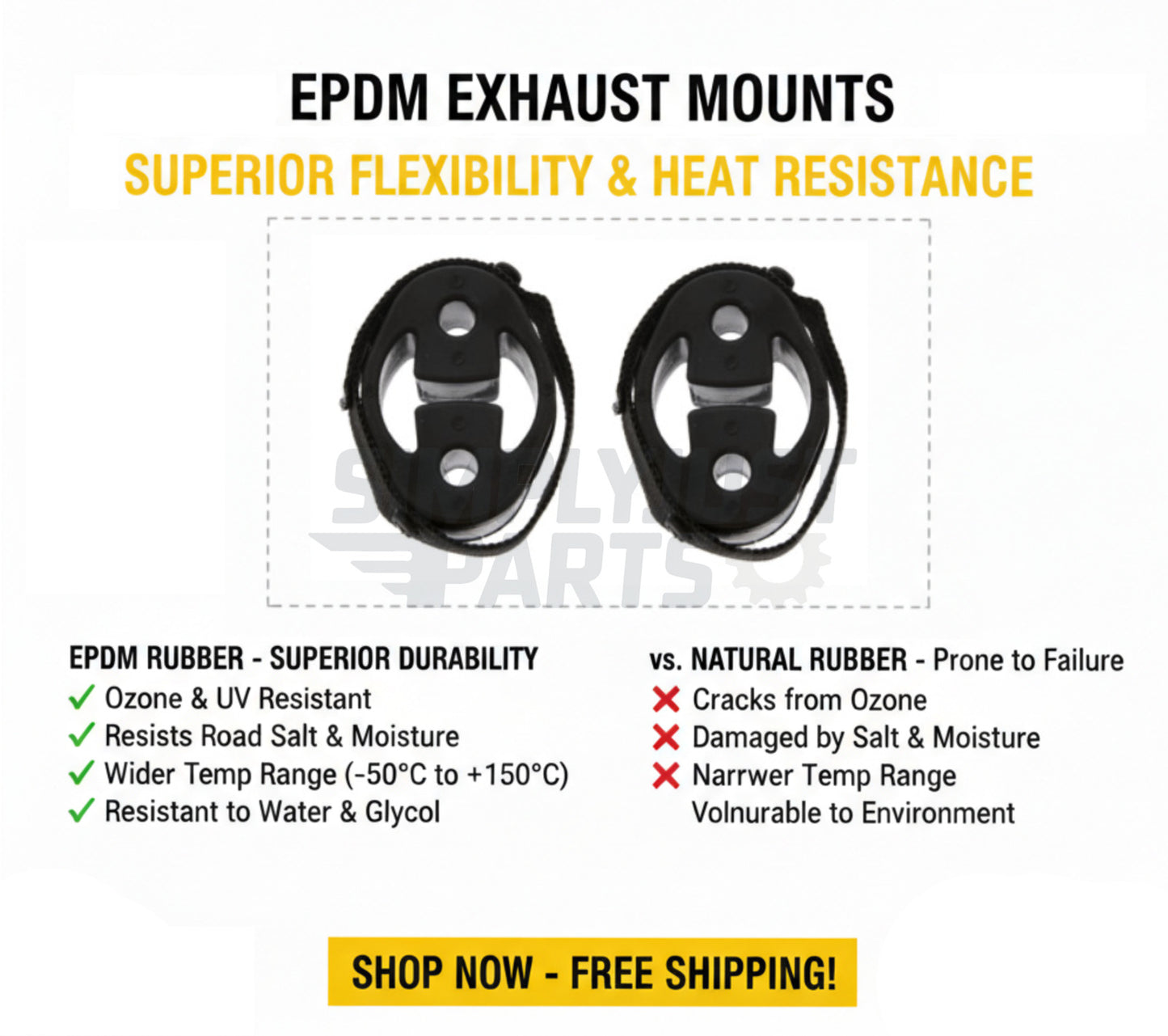 Exhaust Mount Rubber Hanger - fits Ford Fiesta, Focus, Transit Connect x2 EPDM
