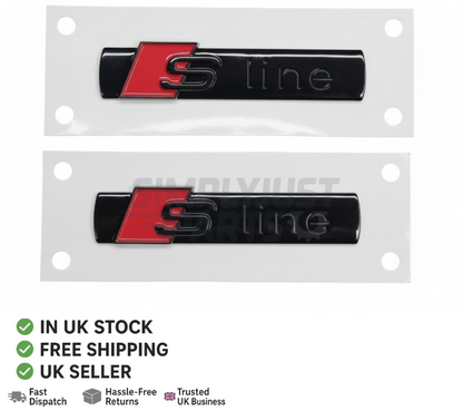 NEW 2 x Audi S Line Badge Fender Wing S Line Badges Gloss Black UK