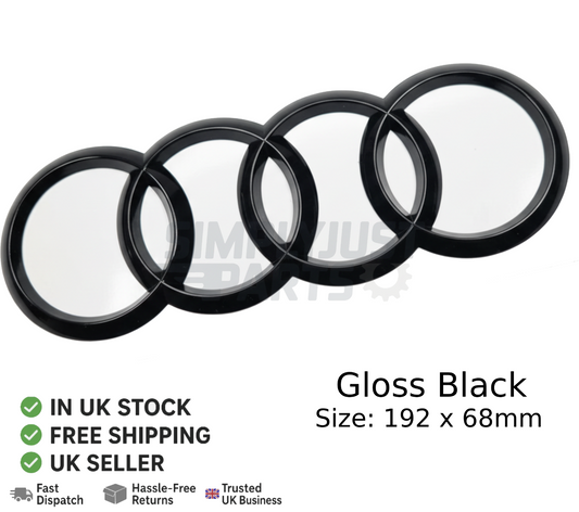 AUDI A3 2010-2020 REAR BOOT BADGE Logo Rings Emblem Gloss Black 192mm