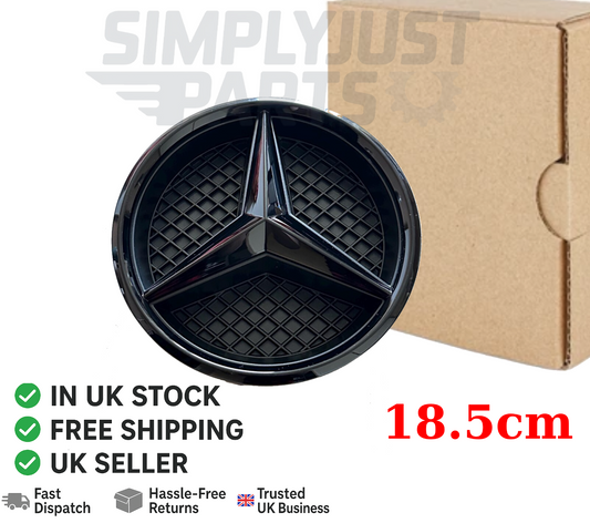 MERCEDES Gloss Black FRONT GRILL STAR BADGE for A,C,B,GLA,GLK,CLA,CLS,ML,E,SLK