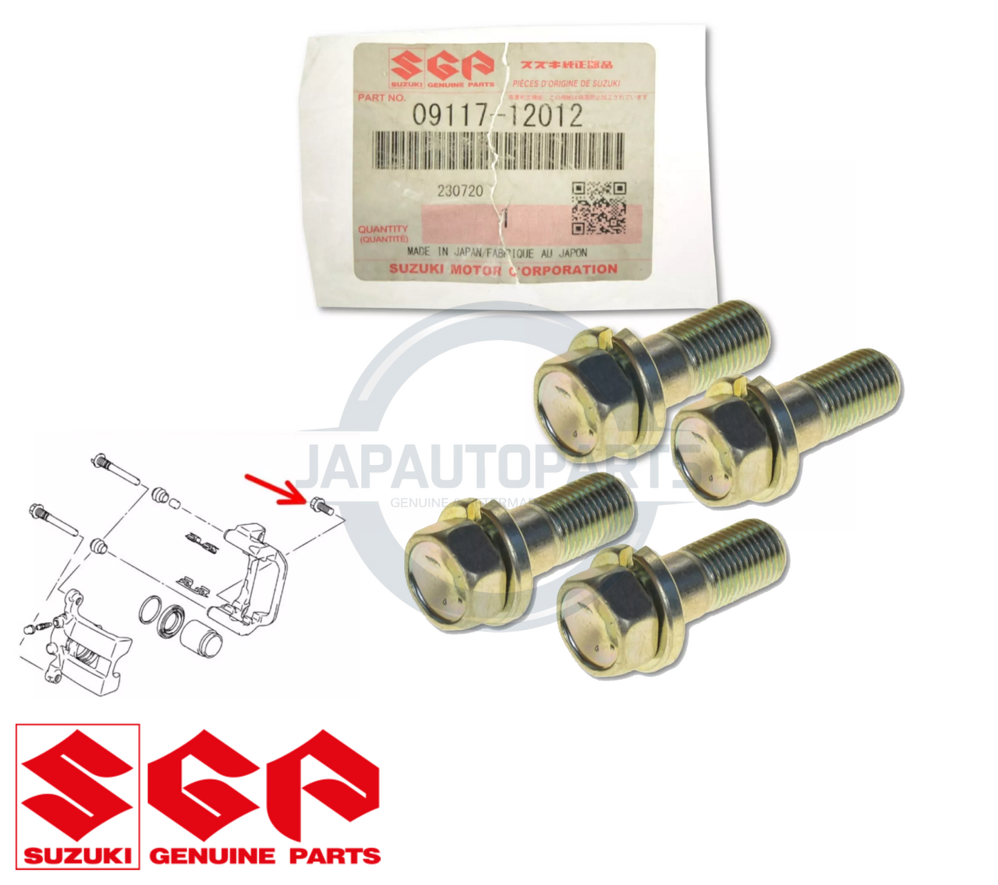 Genuine 4x FRONT Brake Caliper Pad Carrier Bolt for Suzuki Jimny 09117-12012 NEW