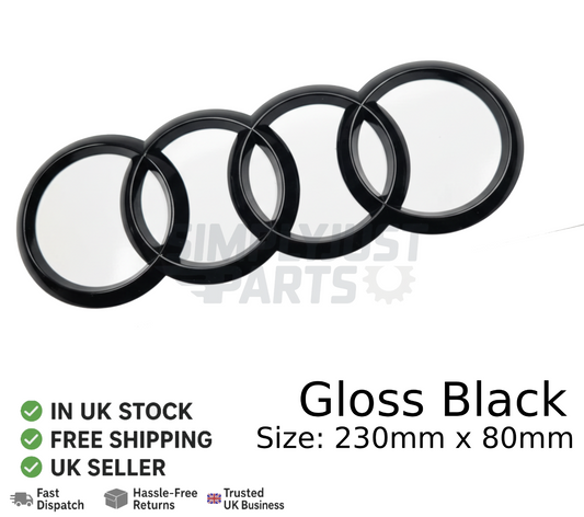 AUDI Q7 2016+ TAILGATE BADGE Rear Boot Rings Emblem Gloss Black 230mm