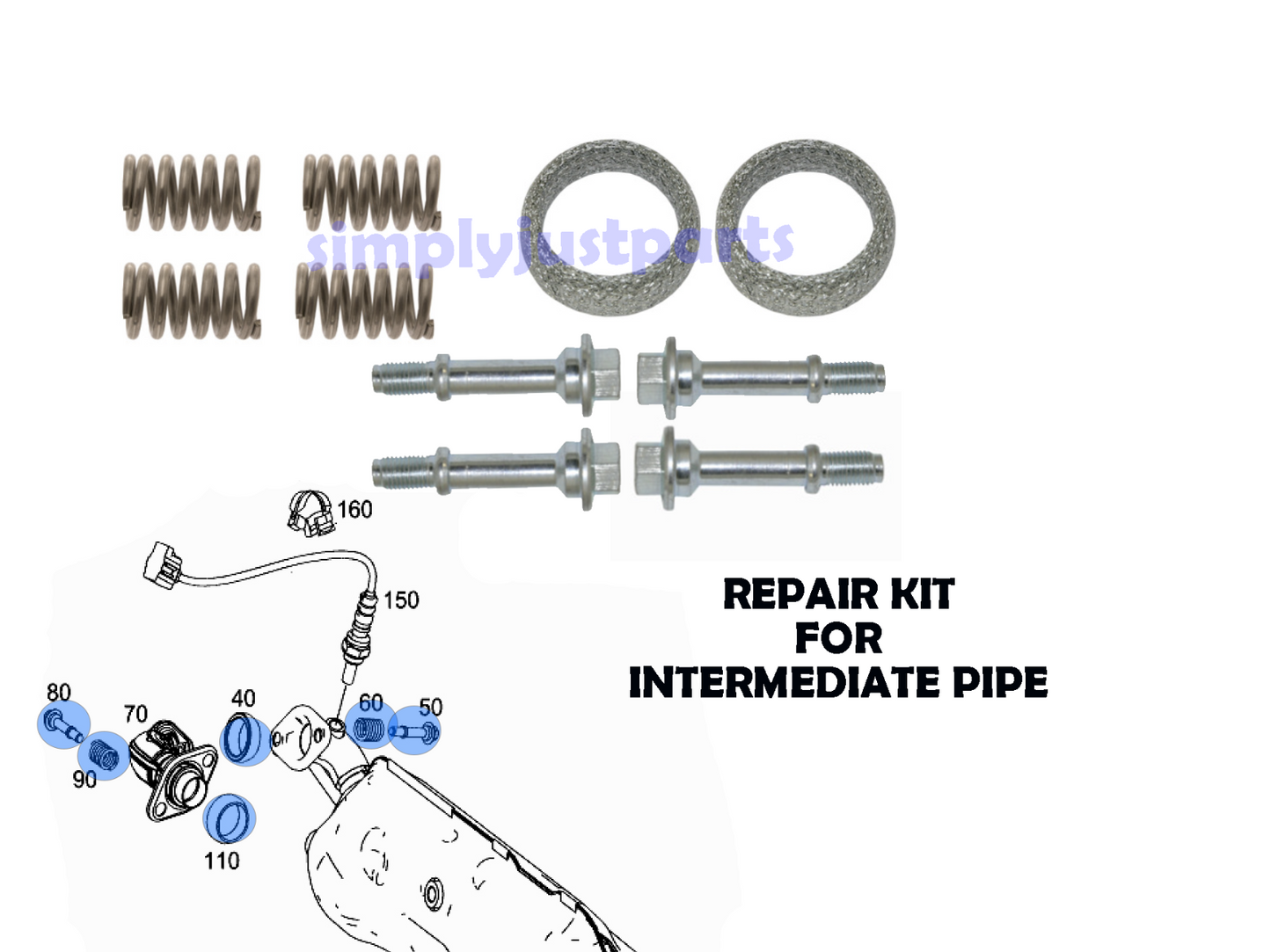 For Smart 451 Fortwo Exhaust Pipe - Middle Pipe Fitting Bolts, Springs & Gaskets