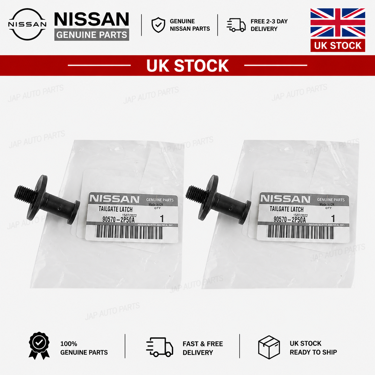 2 Genuine Tailgate Pin Rear Gate Striker Black For Nissan Navara D40M 90570ZP50A