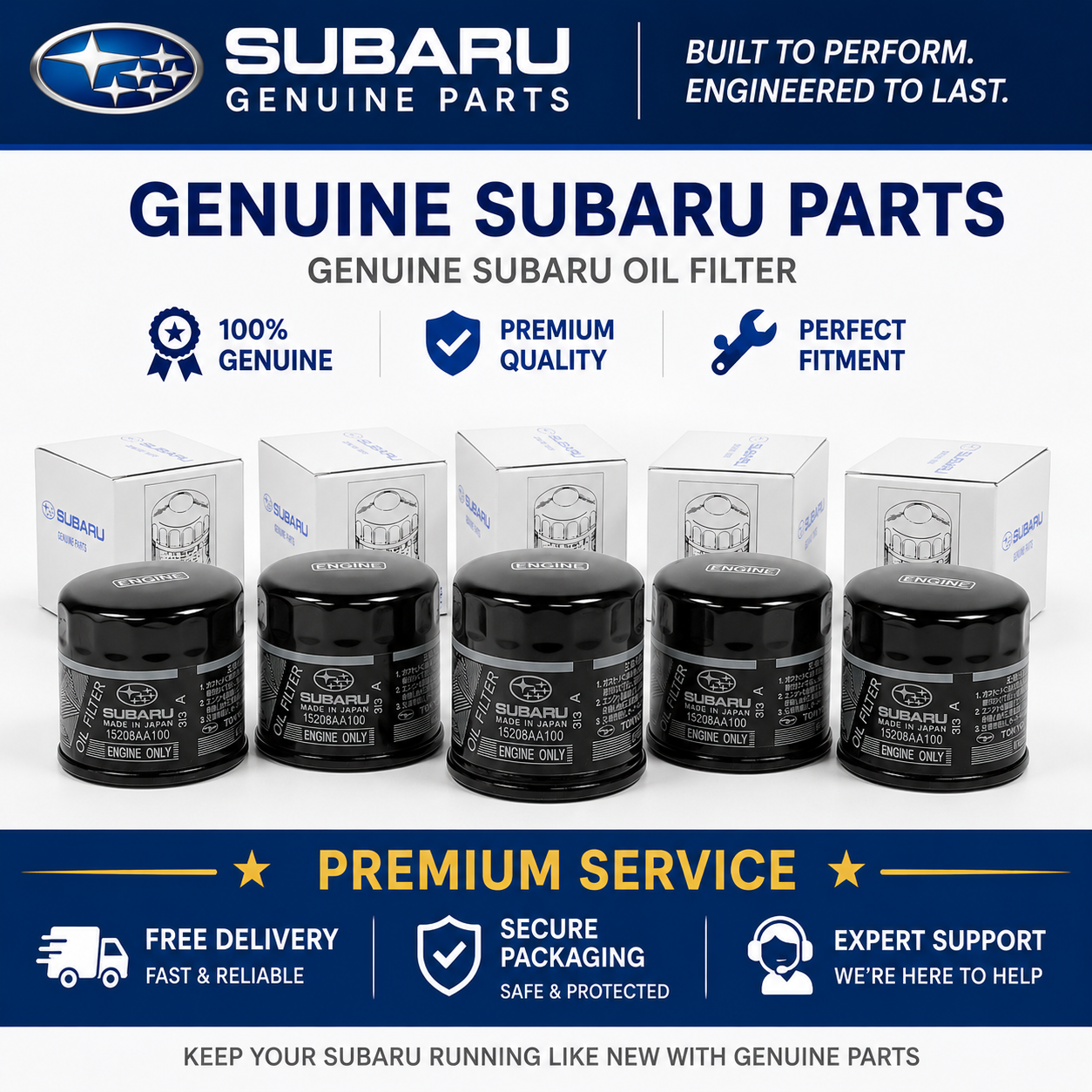 5x Genuine JDM Black Oil Filter Fits: Impreza WRX STi Legacy Forester 15208AA100